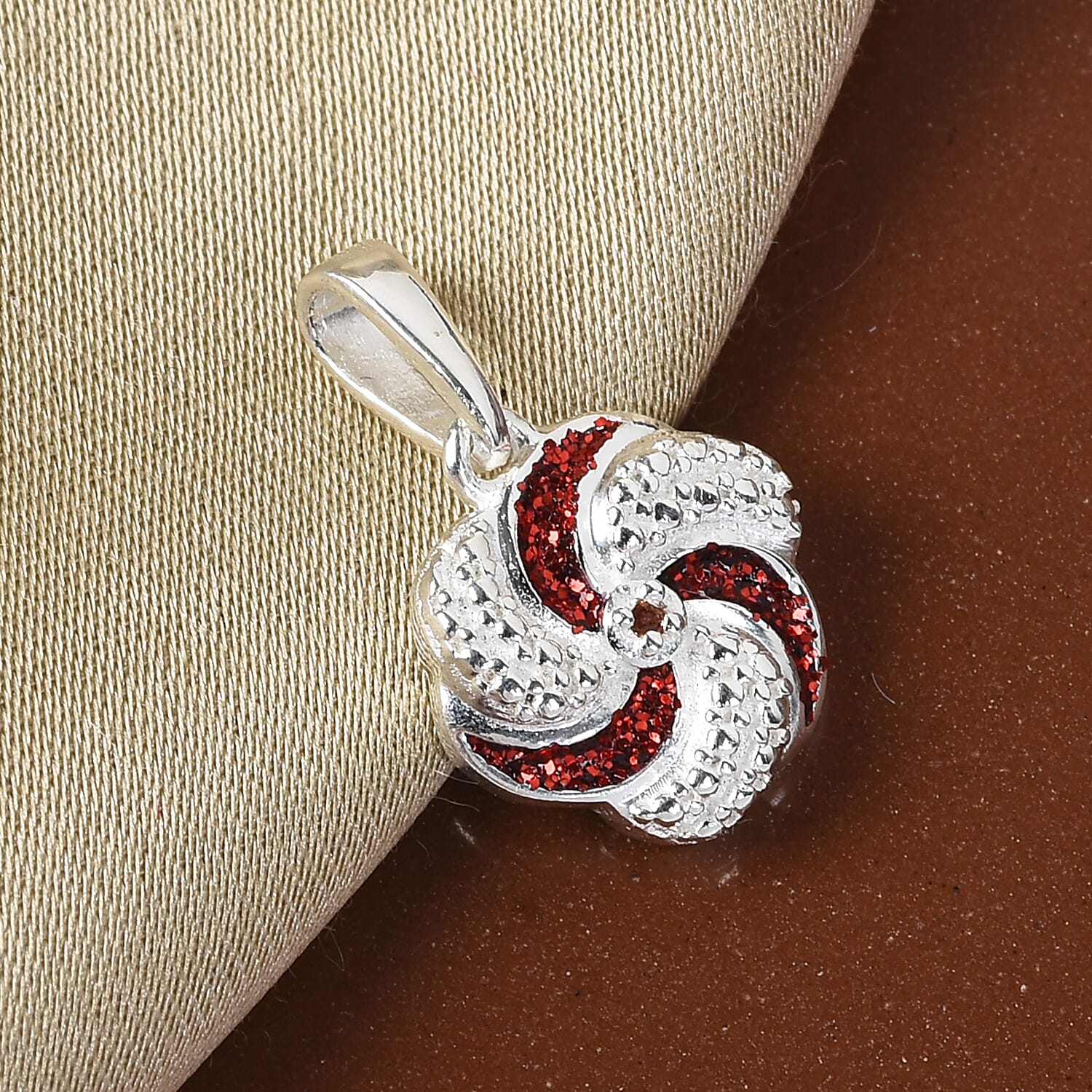Red Diamond  Swirl Design Pendant in Sterling Silver