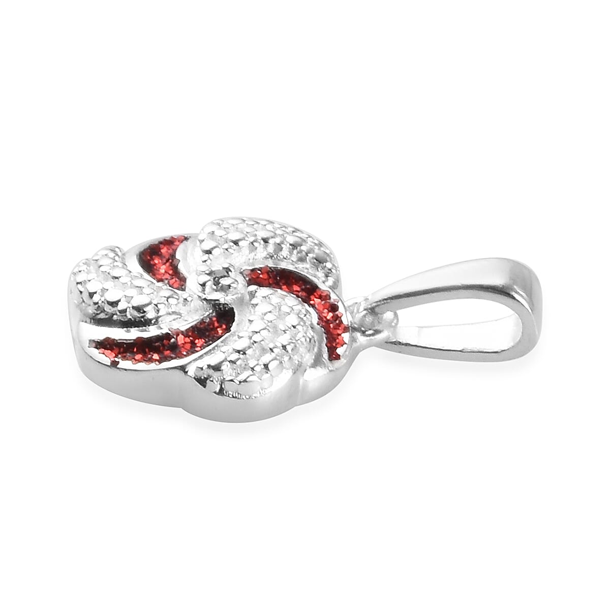 Red Diamond  Swirl Design Pendant in Sterling Silver