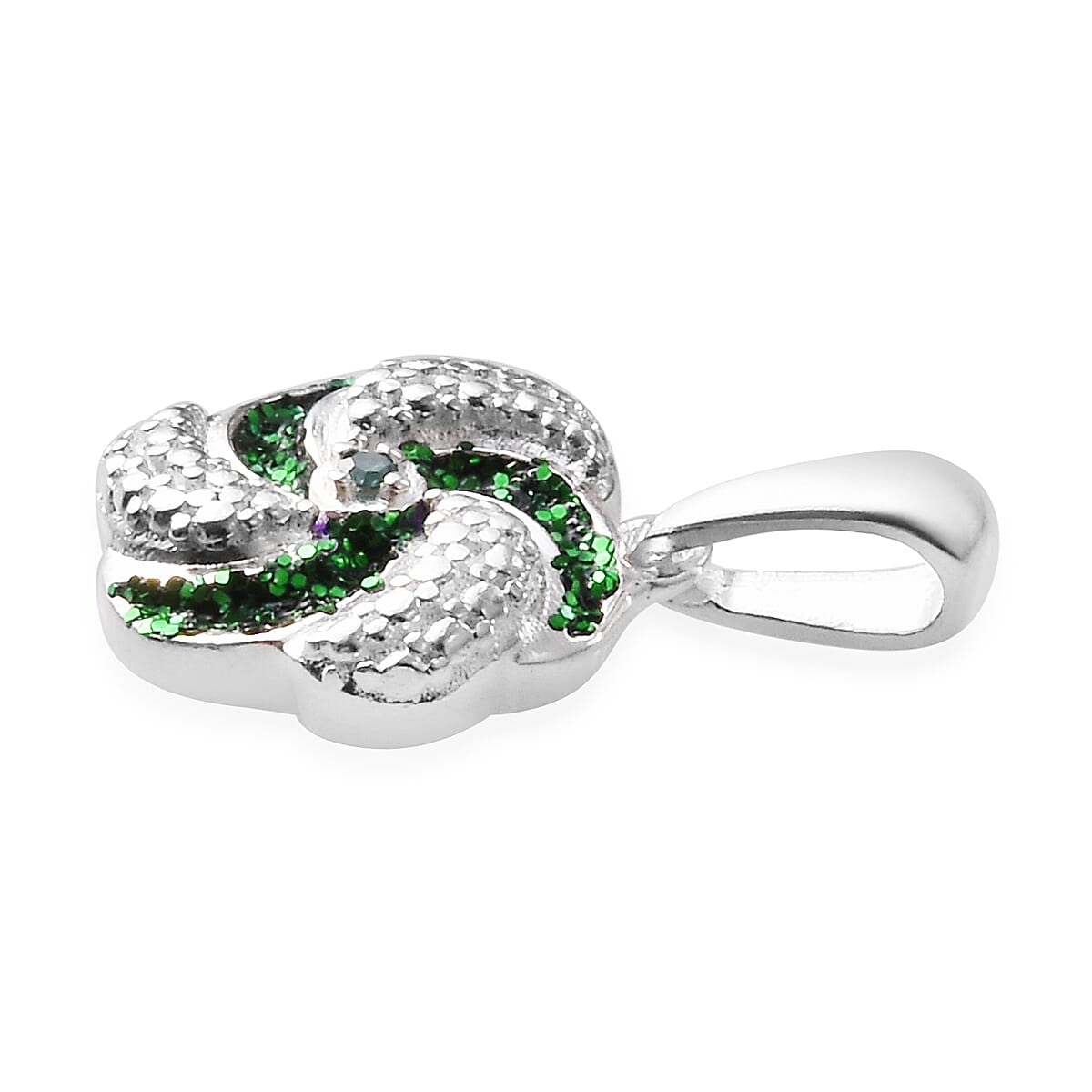 Green Diamond Swirl Design Pendant in Sterling Silver