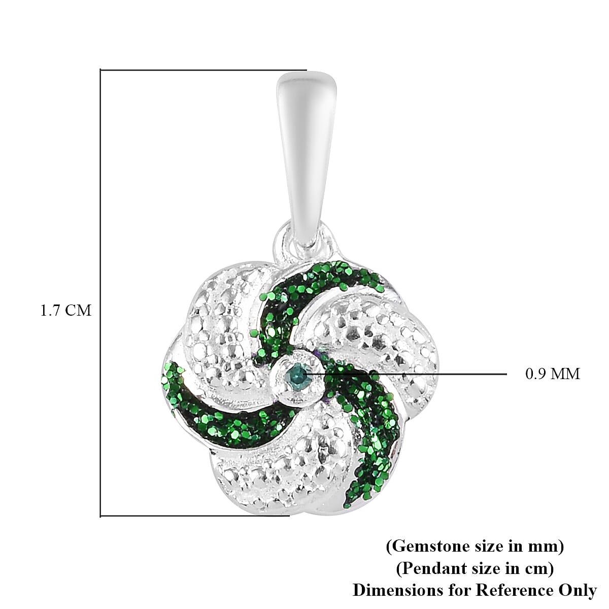 Green Diamond Swirl Design Pendant in Sterling Silver
