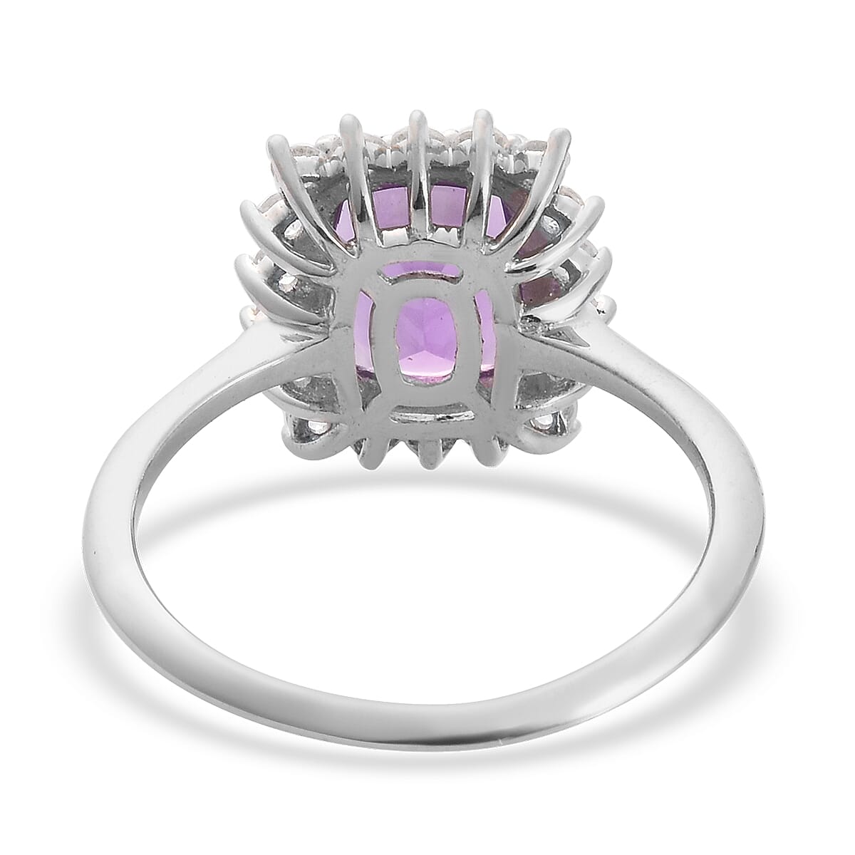 Moroccan Amethyst and Natural Cambodian Zircon Halo Ring in Platinum Overlay Sterling Silver 2.54 Ct.