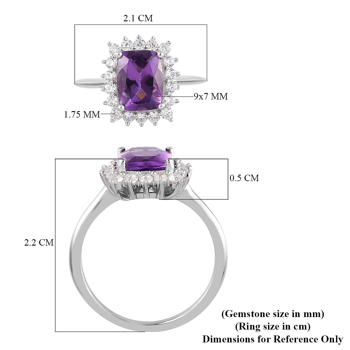 Moroccan Amethyst and Natural Cambodian Zircon Halo Ring in Platinum Overlay Sterling Silver 2.54 Ct.