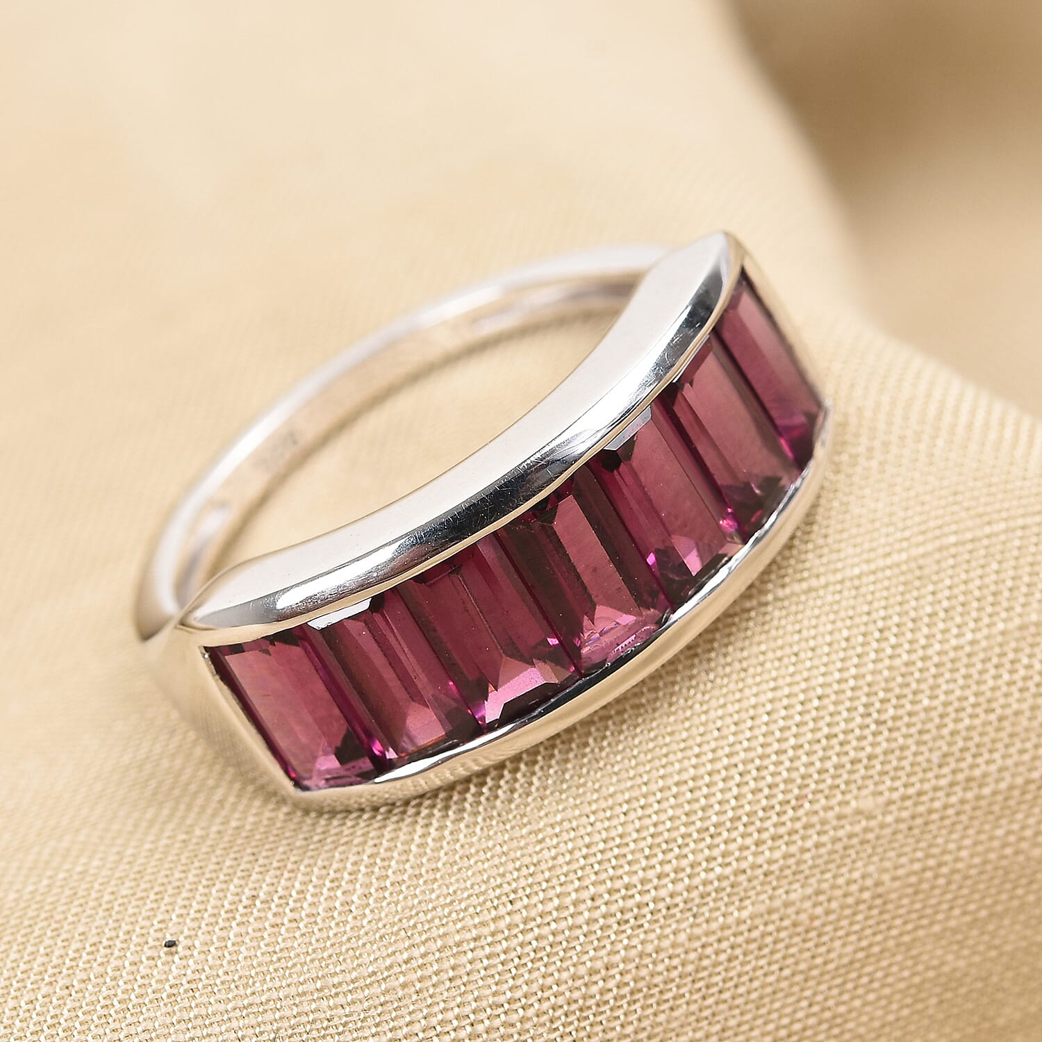 Purple Garnet Half Eternity Band Ring in Platinum Overlay Sterling Silver 3.00 Ct.