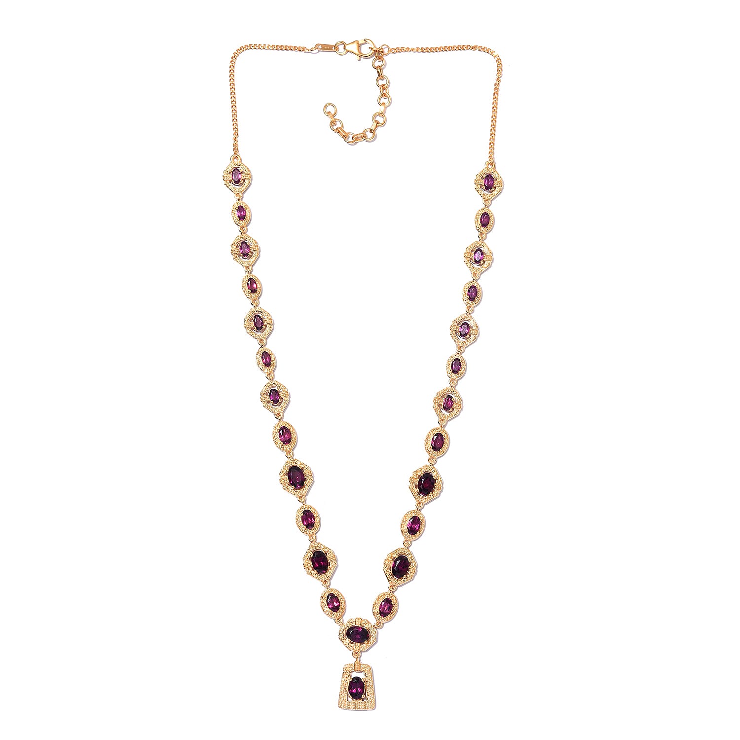 Rhodolite Garnet Necklace (Size 18 with 2 inch Extender) in Yellow Gold Vermeil  Overlay Sterling Silver 12.50 Ct, Silver Wt 19.75 Gms