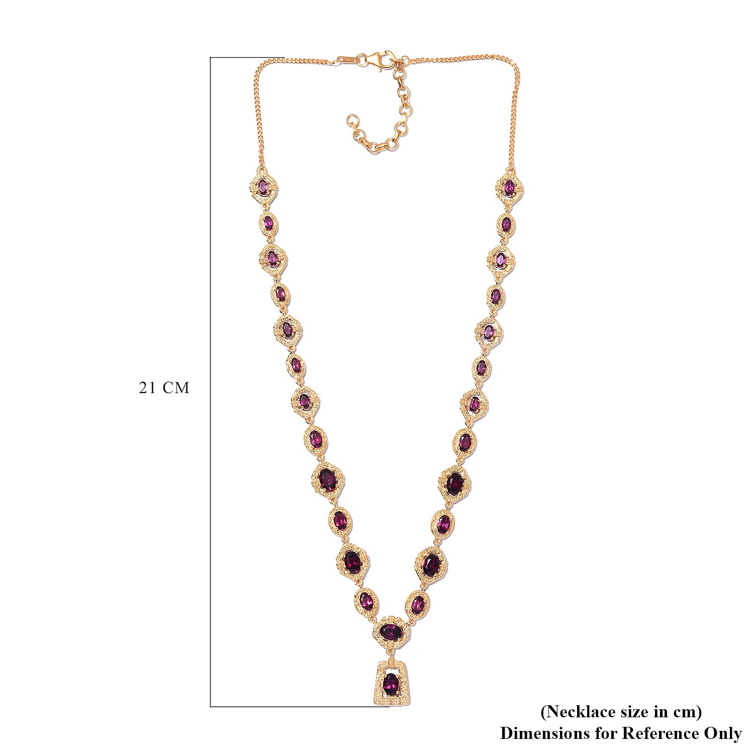 Rhodolite Garnet Necklace (Size 18 with 2 inch Extender) in Yellow Gold Vermeil  Overlay Sterling Silver 12.50 Ct, Silver Wt 19.75 Gms