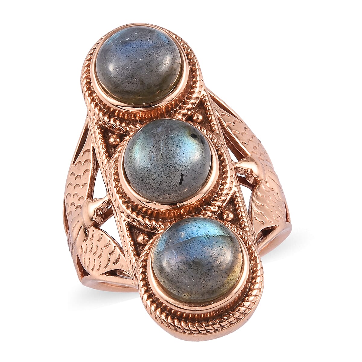 Labradorite Three Stone Ring in Bronze 7.25 Ct.