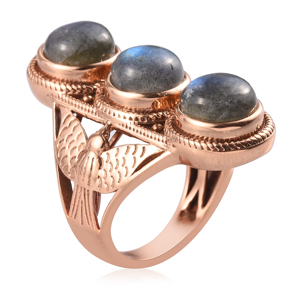 Labradorite Three Stone Ring in Bronze 7.25 Ct.