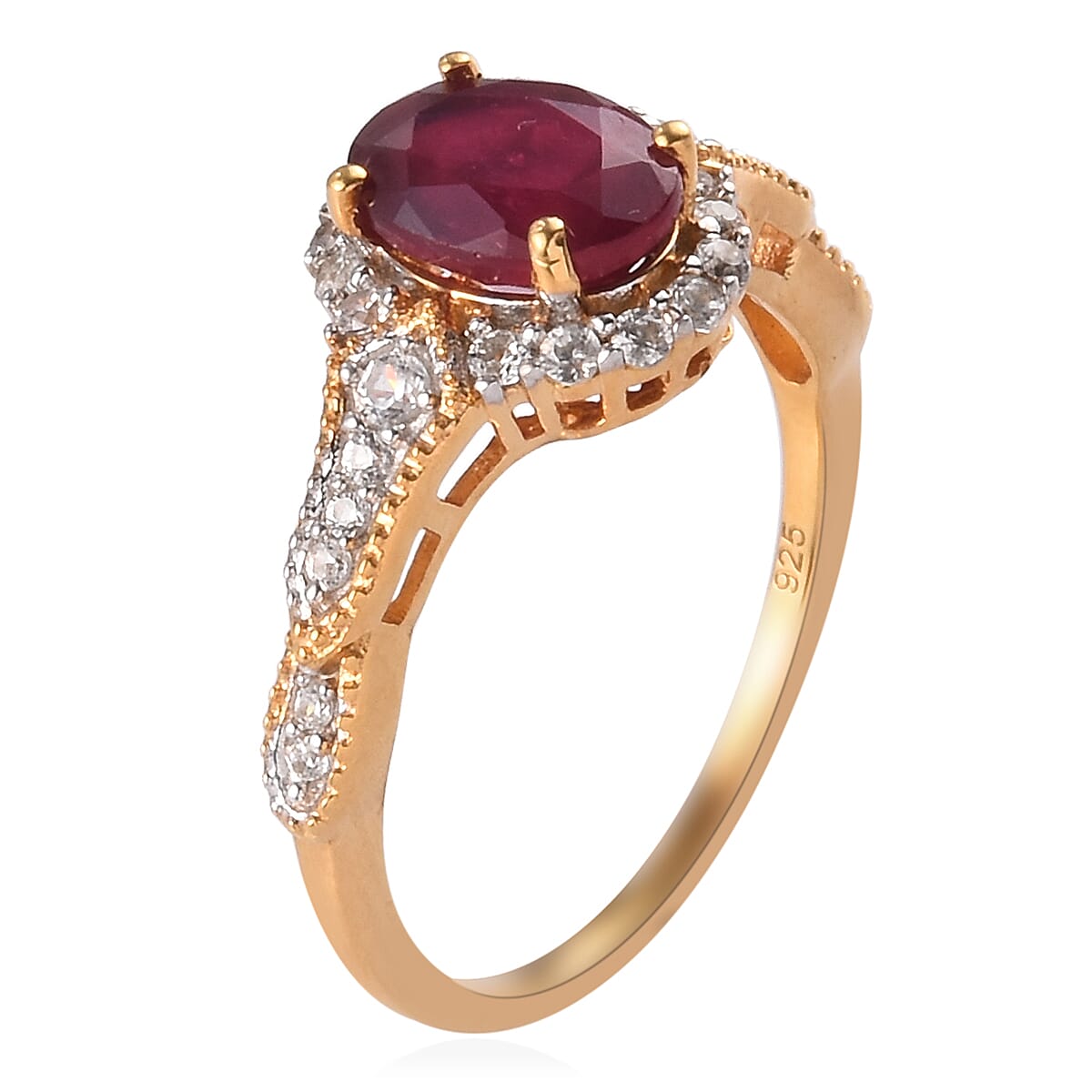 African Ruby and Natural Cambodian Zircon Ring in 14K Gold Overlay Sterling Silver 1.98 Ct.