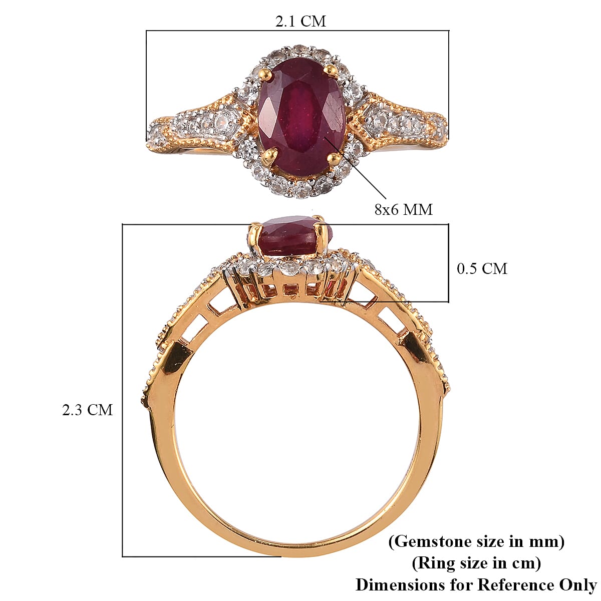 African Ruby and Natural Cambodian Zircon Ring in 14K Gold Overlay Sterling Silver 1.98 Ct.