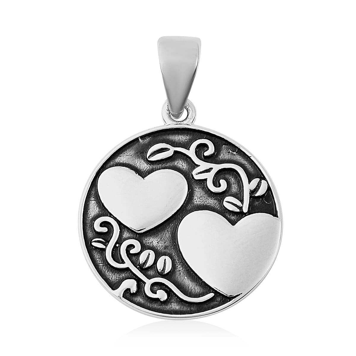 Sterling Silver Reversible Enamelled Heart Vine and Engraved Pendant