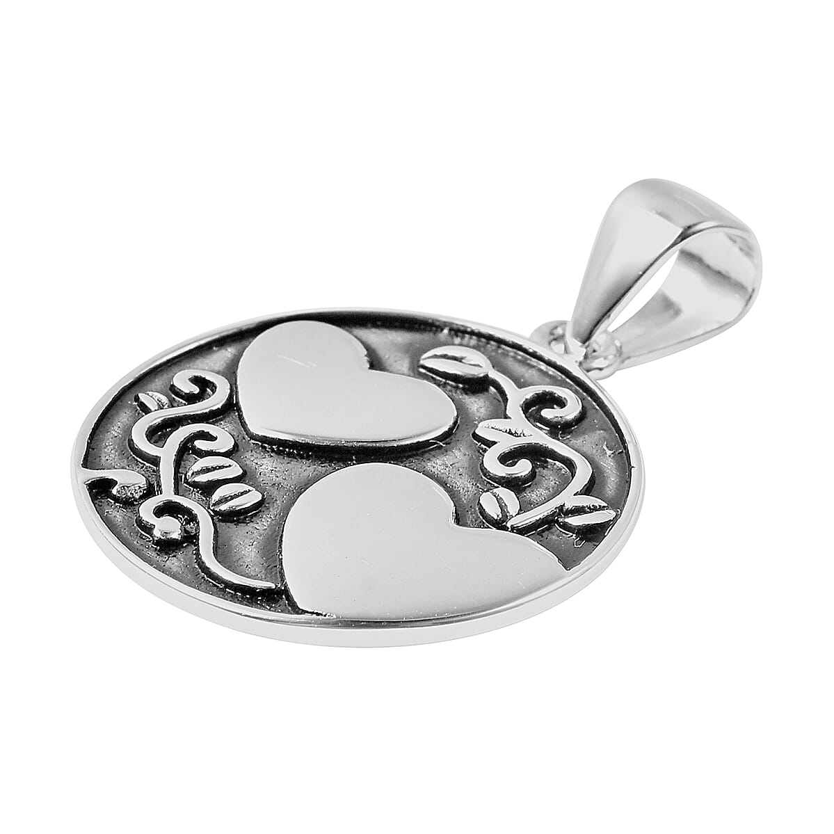 Sterling Silver Reversible Enamelled Heart Vine and Engraved Pendant