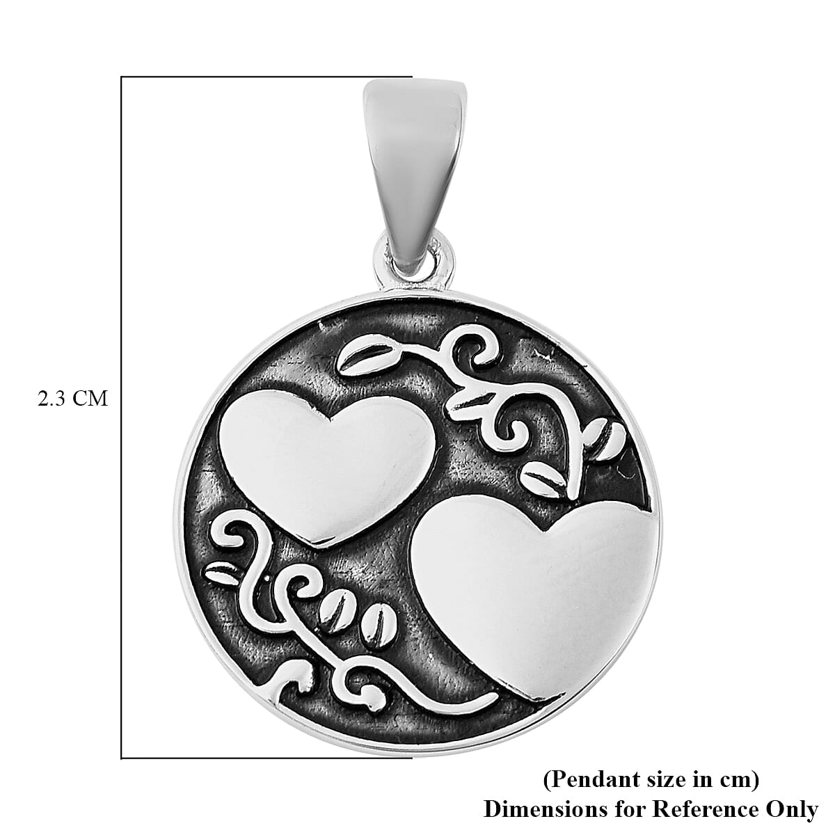 Sterling Silver Reversible Enamelled Heart Vine and Engraved Pendant