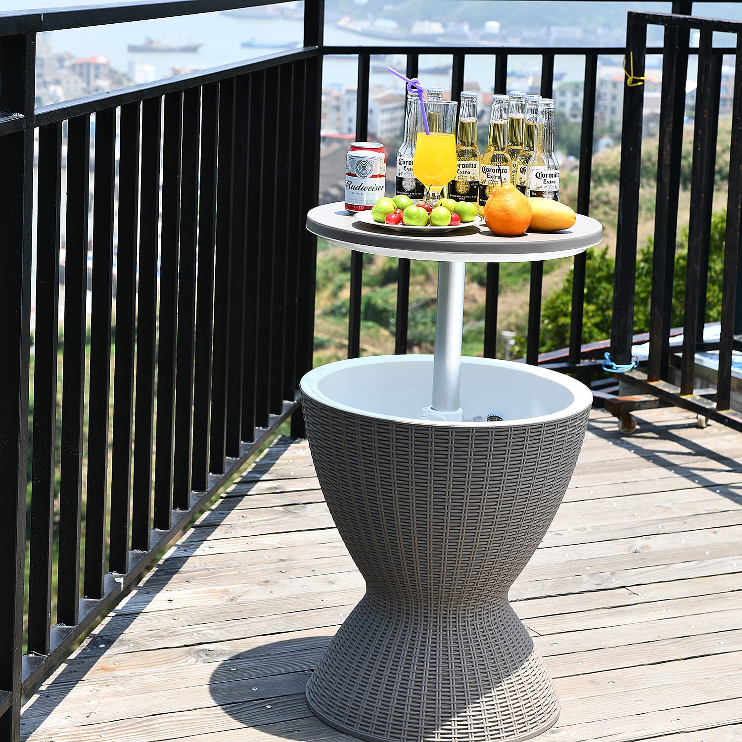 3-in-1 Belle Cool Bar with Colour Changing Light in Taupe Colour (Size-48x48x57 Cm)