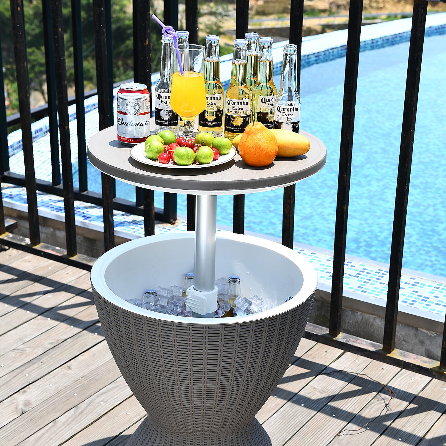 3-in-1 Belle Cool Bar with Colour Changing Light in Taupe Colour (Size-48x48x57 Cm)