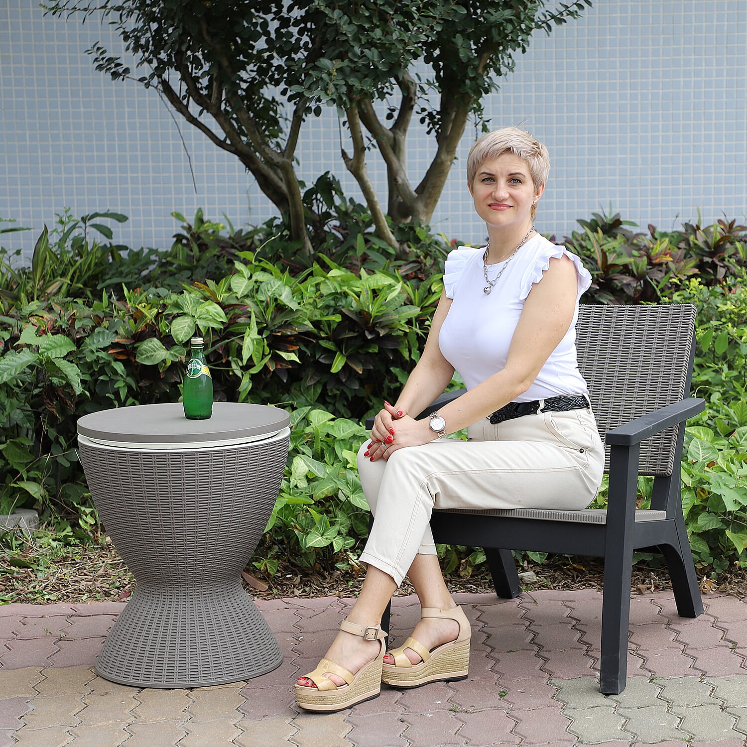 3-in-1 Belle Cool Bar with Colour Changing Light in Taupe Colour (Size-48x48x57 Cm)