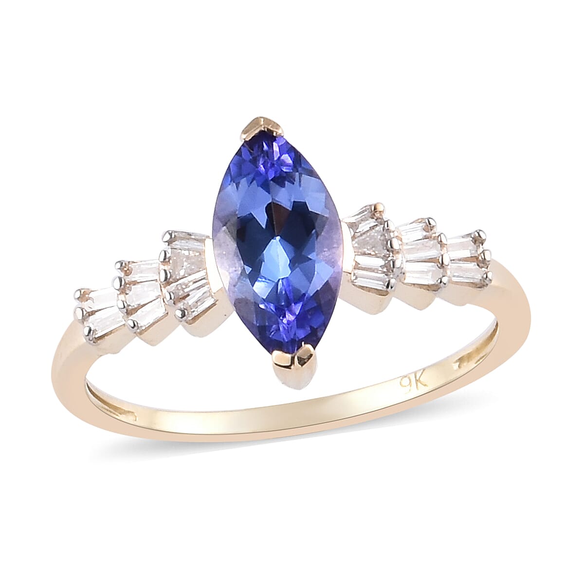 9K Yellow Gold Tanzanite and Diamond Ring 1.16 Ct.