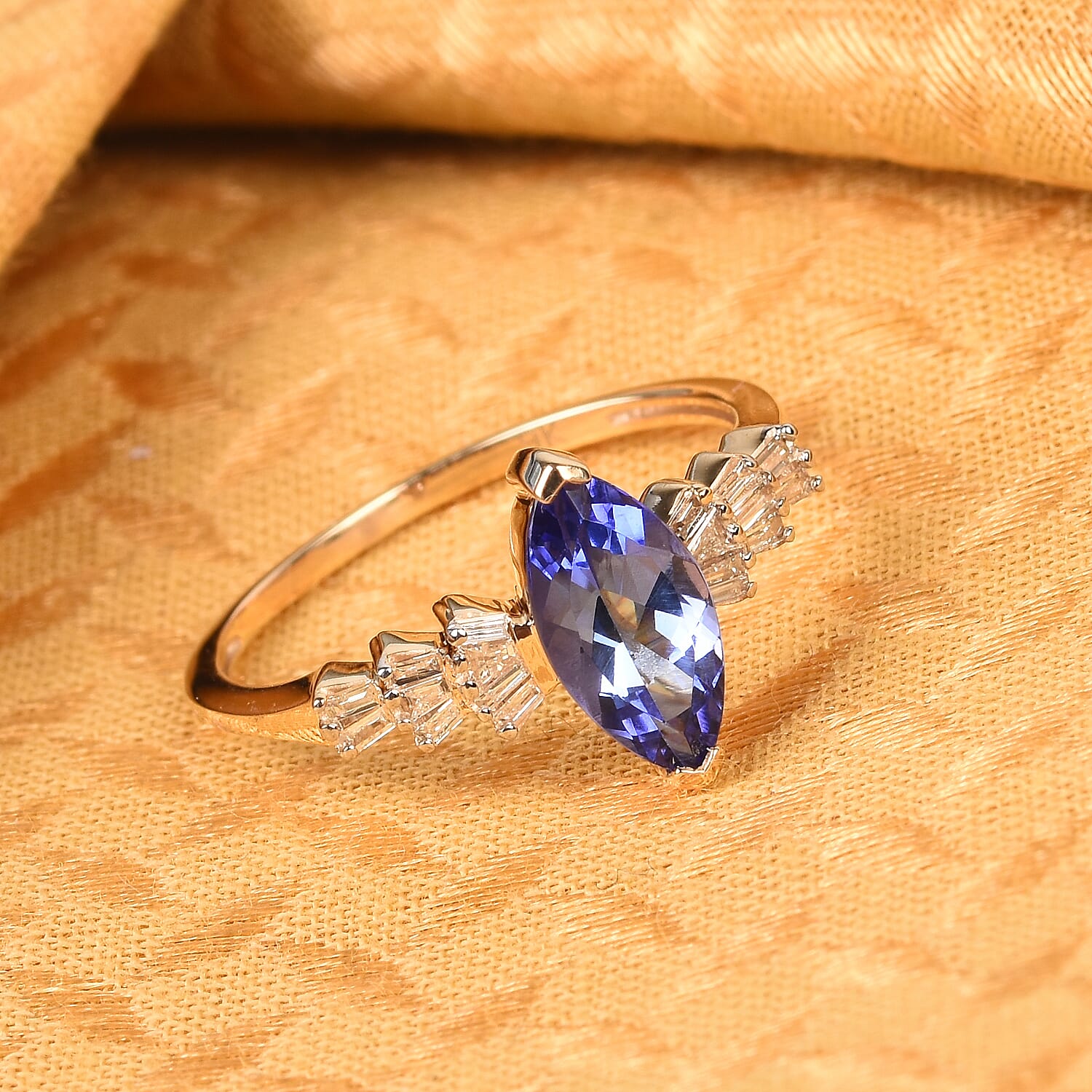 9K Yellow Gold Tanzanite and Diamond Ring 1.16 Ct.