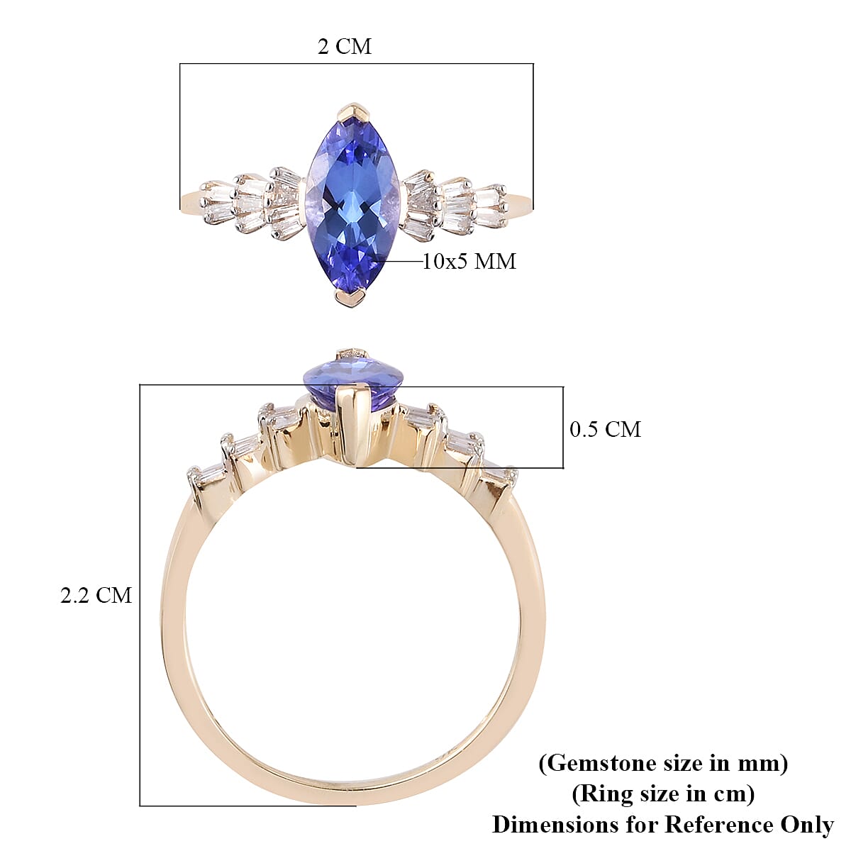 9K Yellow Gold Tanzanite and Diamond Ring 1.16 Ct.