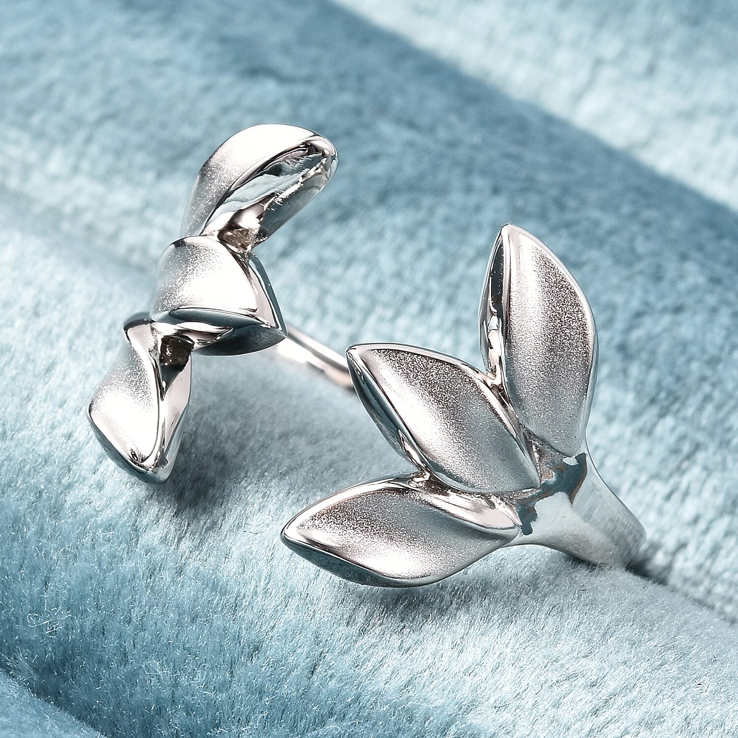 RACHEL GALLEY Sandblast Collection - Rhodium Overlay Sterling Silver Three-Leaf Design Ring