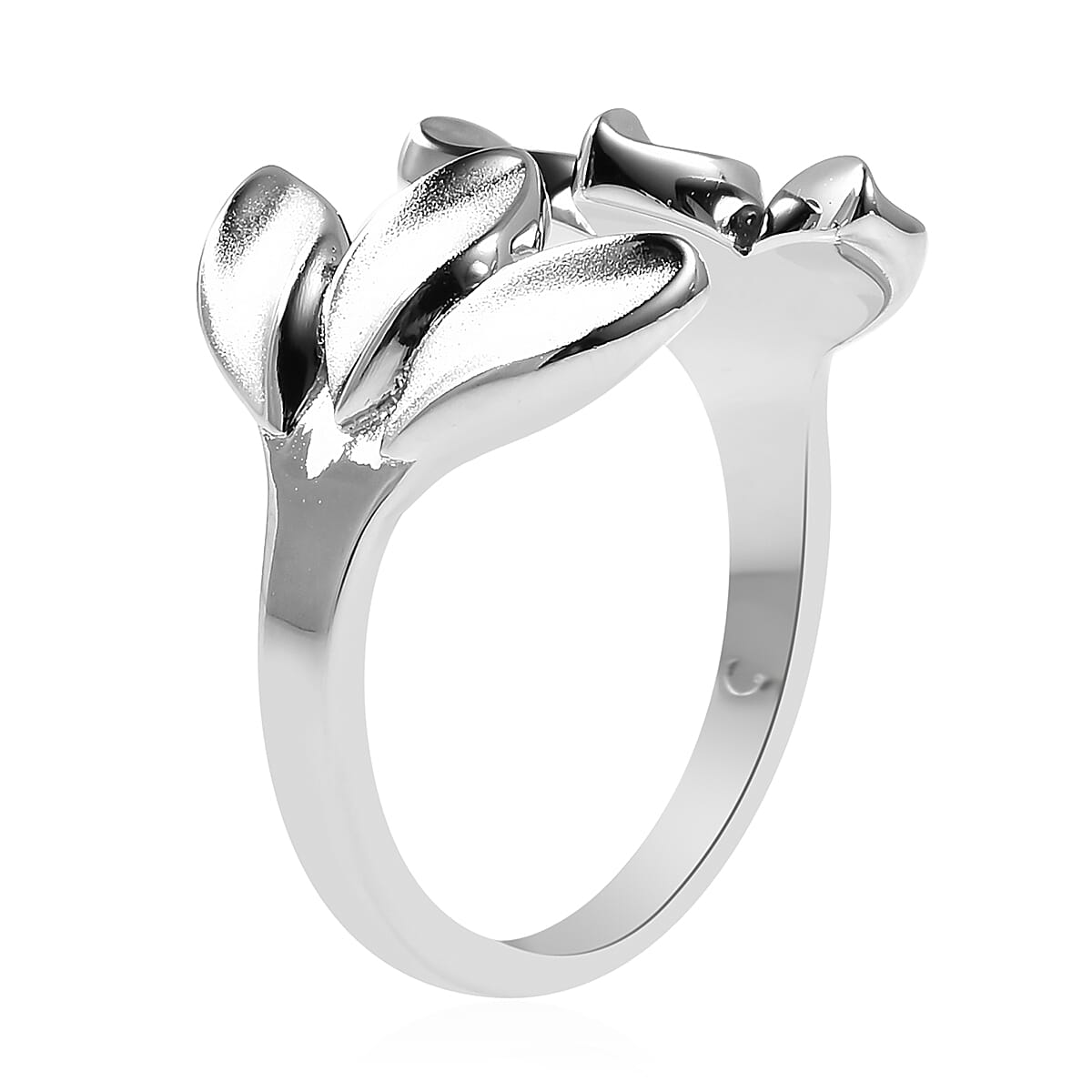 RACHEL GALLEY Sandblast Collection - Rhodium Overlay Sterling Silver Three-Leaf Design Ring