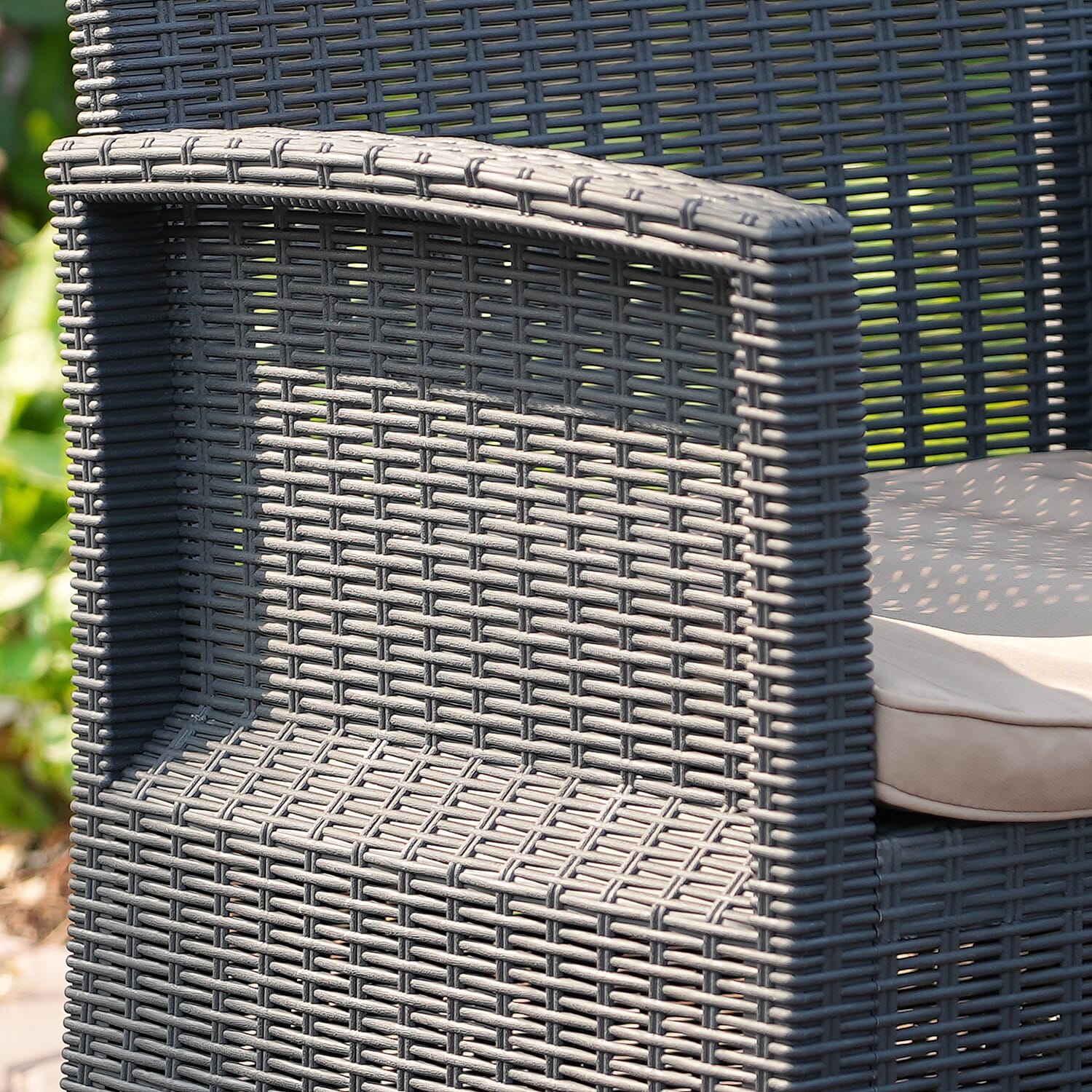 4 Piece Set - Durable Outdoor Rattan Style Sofa Set with Four Seat Cushion (Includes one Loveseat, Two Armchairs and Coffee Table) - Black & Khaki