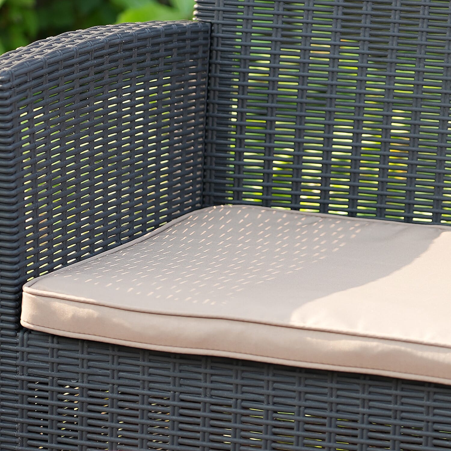 4 Piece Set - Durable Outdoor Rattan Style Sofa Set with Four Seat Cushion (Includes one Loveseat, Two Armchairs and Coffee Table) - Black & Khaki