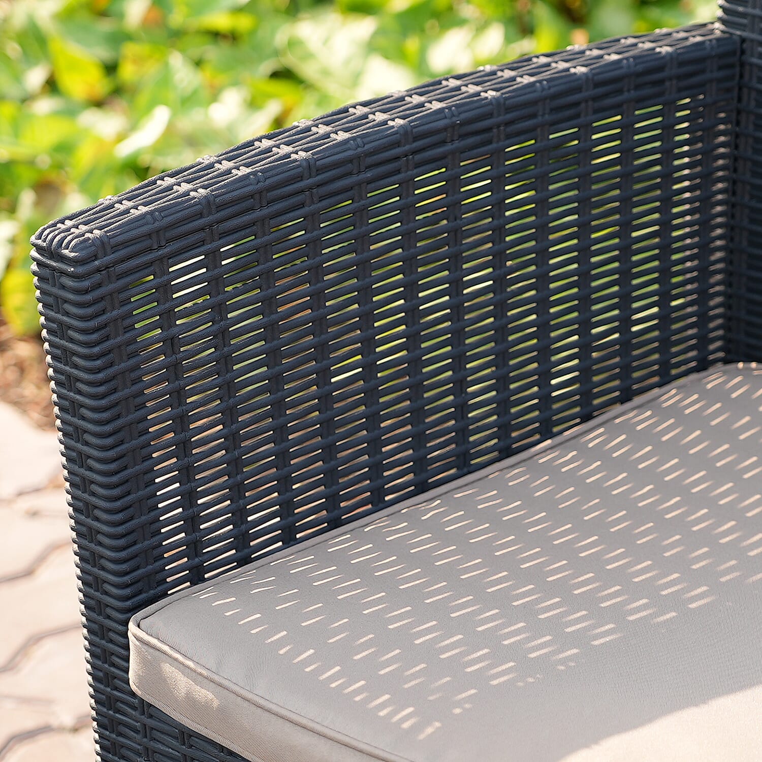 4 Piece Set - Durable Outdoor Rattan Style Sofa Set with Four Seat Cushion (Includes one Loveseat, Two Armchairs and Coffee Table) - Black & Khaki