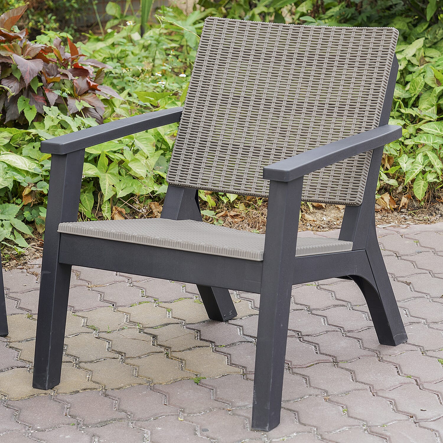 4 Piece Set - Durable Outdoor Rattan Sofa Set (Includes one Loveseat, Two Armchairs and Coffee Table) - Black & Khaki