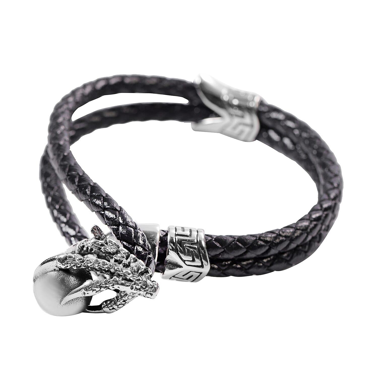 MP Braided Leather Bracelet (Size 7.5) in Stainless Steel