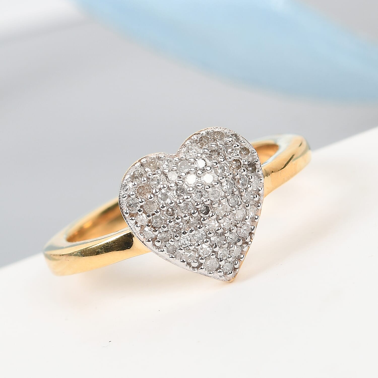 Diamond Heart Ring in 14K Gold Overlay Sterling Silver 0.30 Ct.