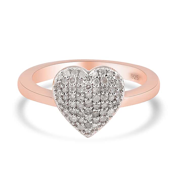 0.33 Ct. White Diamond Heart Cluster Ring in Rose Gold Plated Sterling Silver