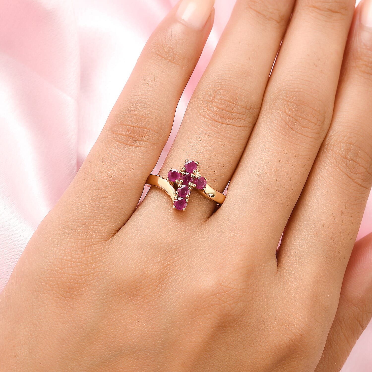 African Ruby Cross Ring in Sterling Silver