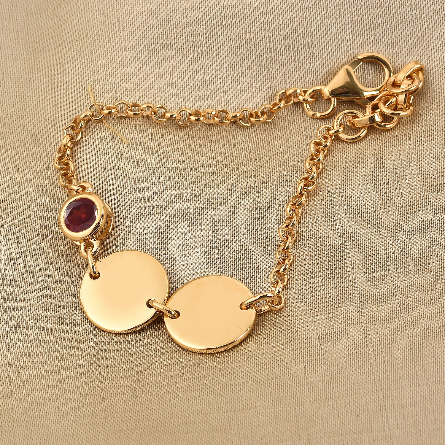 Mozambique Garnet Bracelet (Size 6 with Extender) in 14K Gold Overlay Sterling Silver