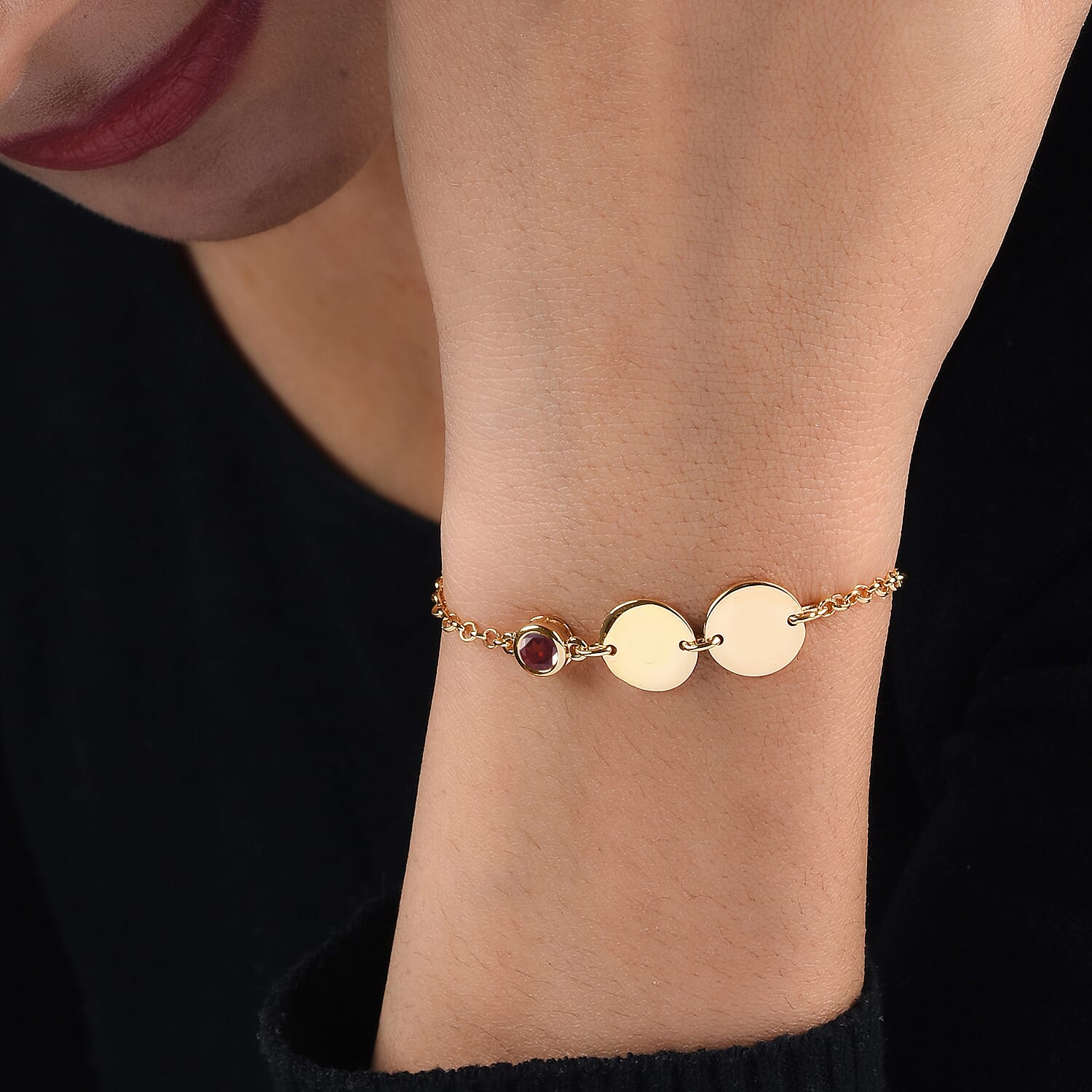 Mozambique Garnet Bracelet (Size 6 with Extender) in 14K Gold Overlay Sterling Silver