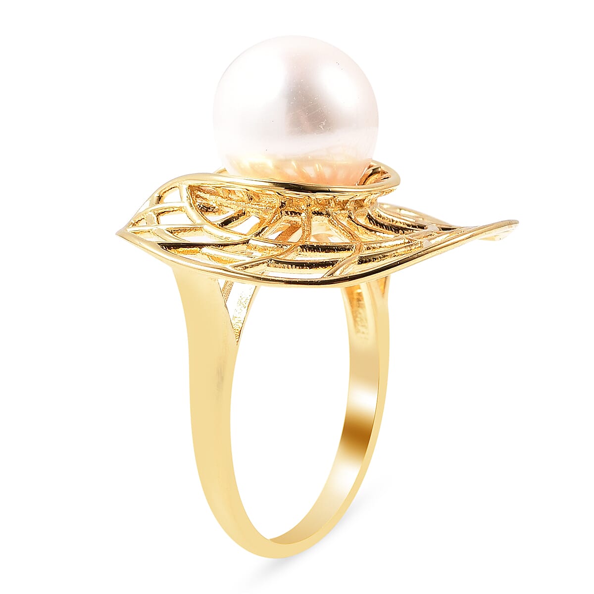 White Edison Pearl Ring in Yellow Gold Overlay Sterling Silver