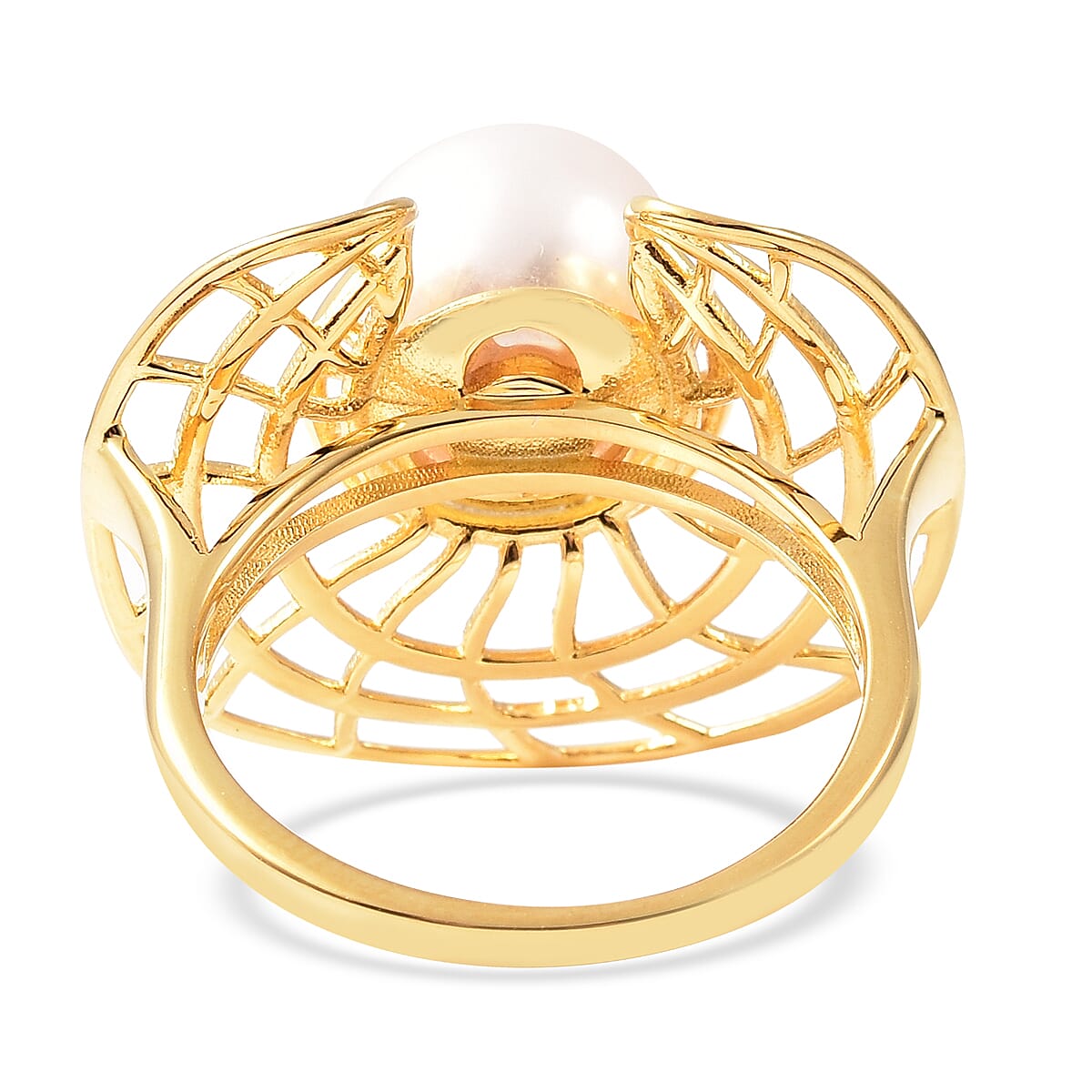White Edison Pearl Ring in Yellow Gold Overlay Sterling Silver