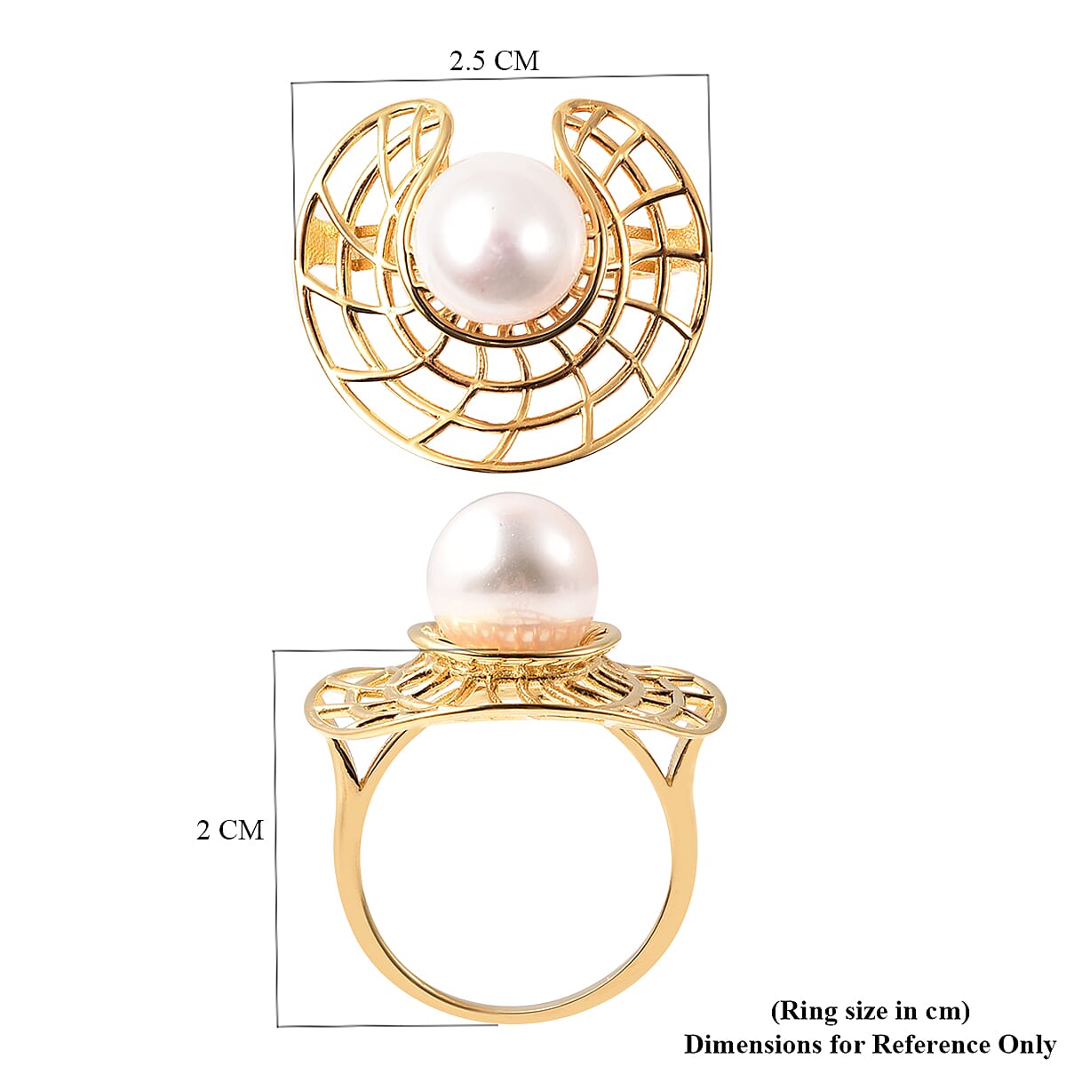 White Edison Pearl Ring in Yellow Gold Overlay Sterling Silver