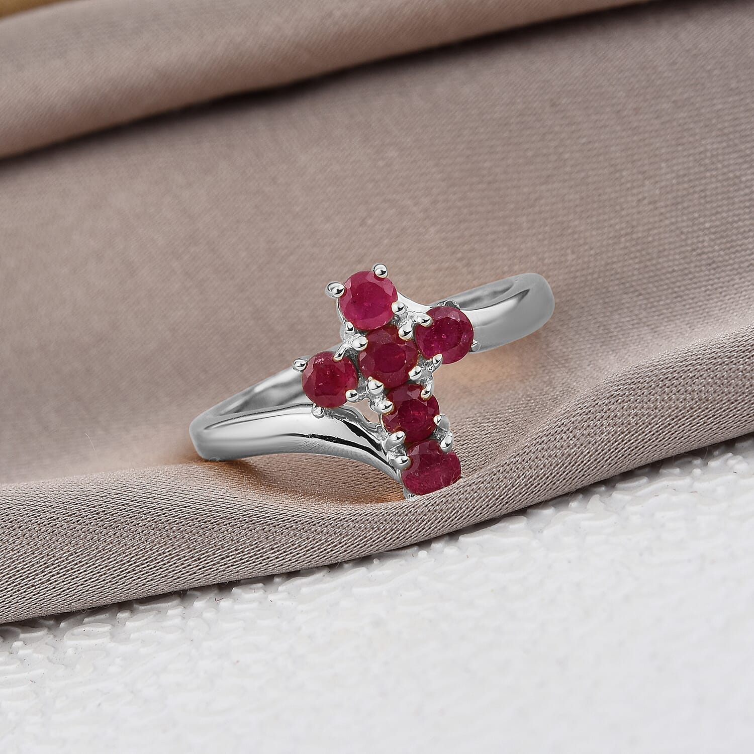 African Ruby Cross Ring in Sterling Silver