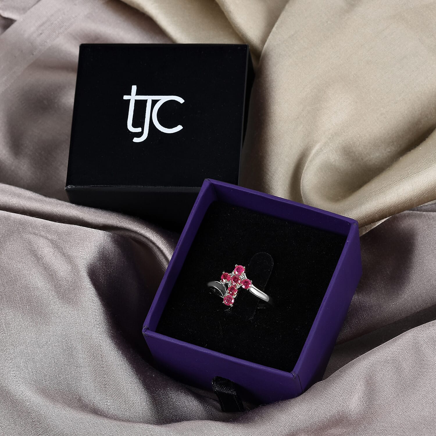 African Ruby Cross Ring in Sterling Silver