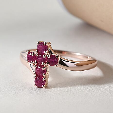 African Ruby (FF) Ring in Rose Gold Overlay Sterling Silver 1.01 Ct.
