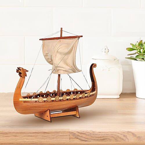 Decorative Wooden Drakkar Viking Long Boat Model  (Size 30x8.5x25cm)