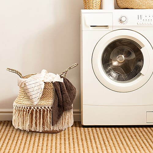 Foldable Seagrass Basket with Tassels (Size 30X25X30 HANDLE 12 CM)