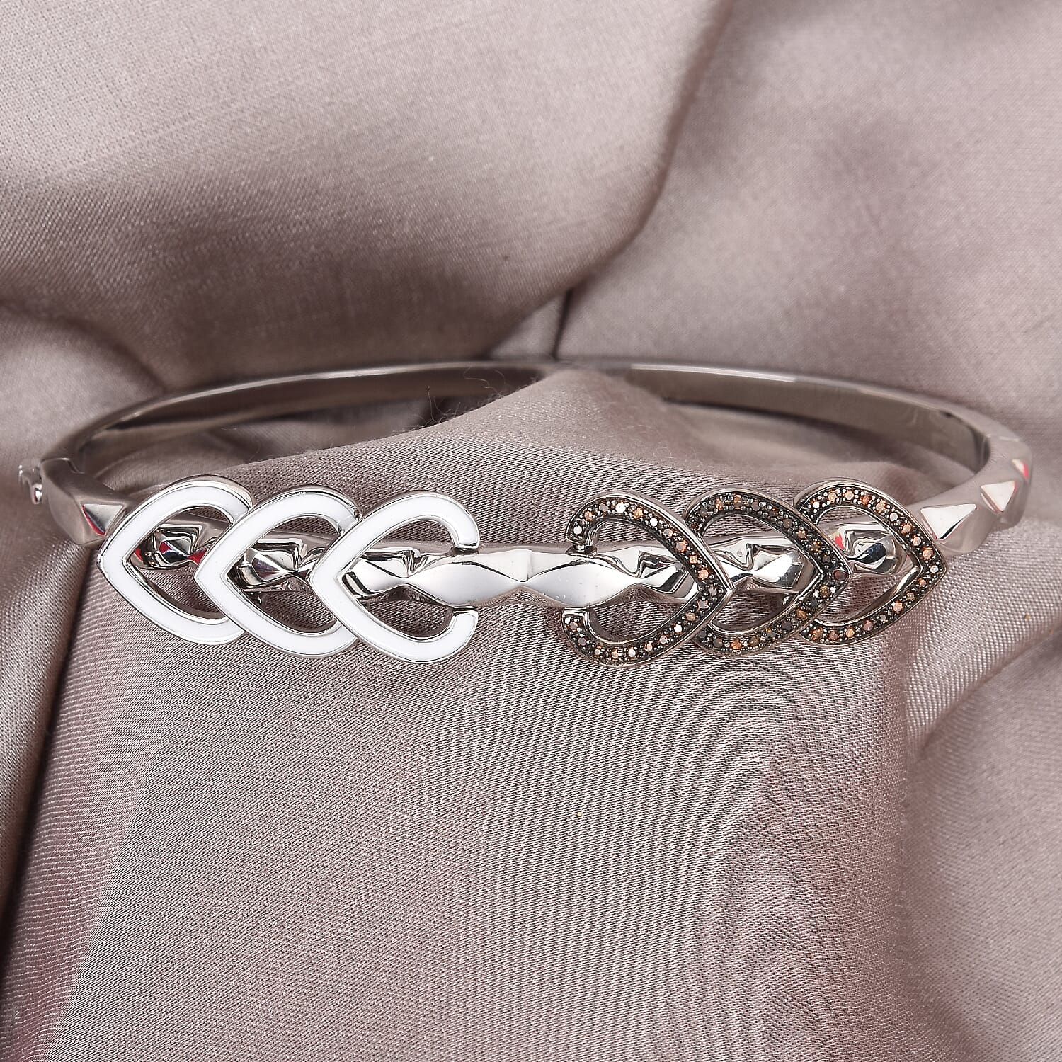 Red Diamond Bangle (Size 7.5) in Platinum Overlay Sterling Silver wt. 20.00 Gms