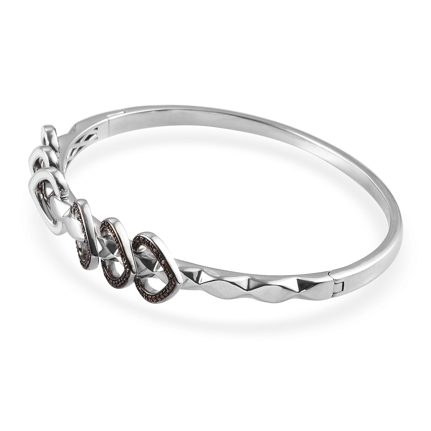 Red Diamond Bangle (Size 7.5) in Platinum Overlay Sterling Silver wt. 20.00 Gms