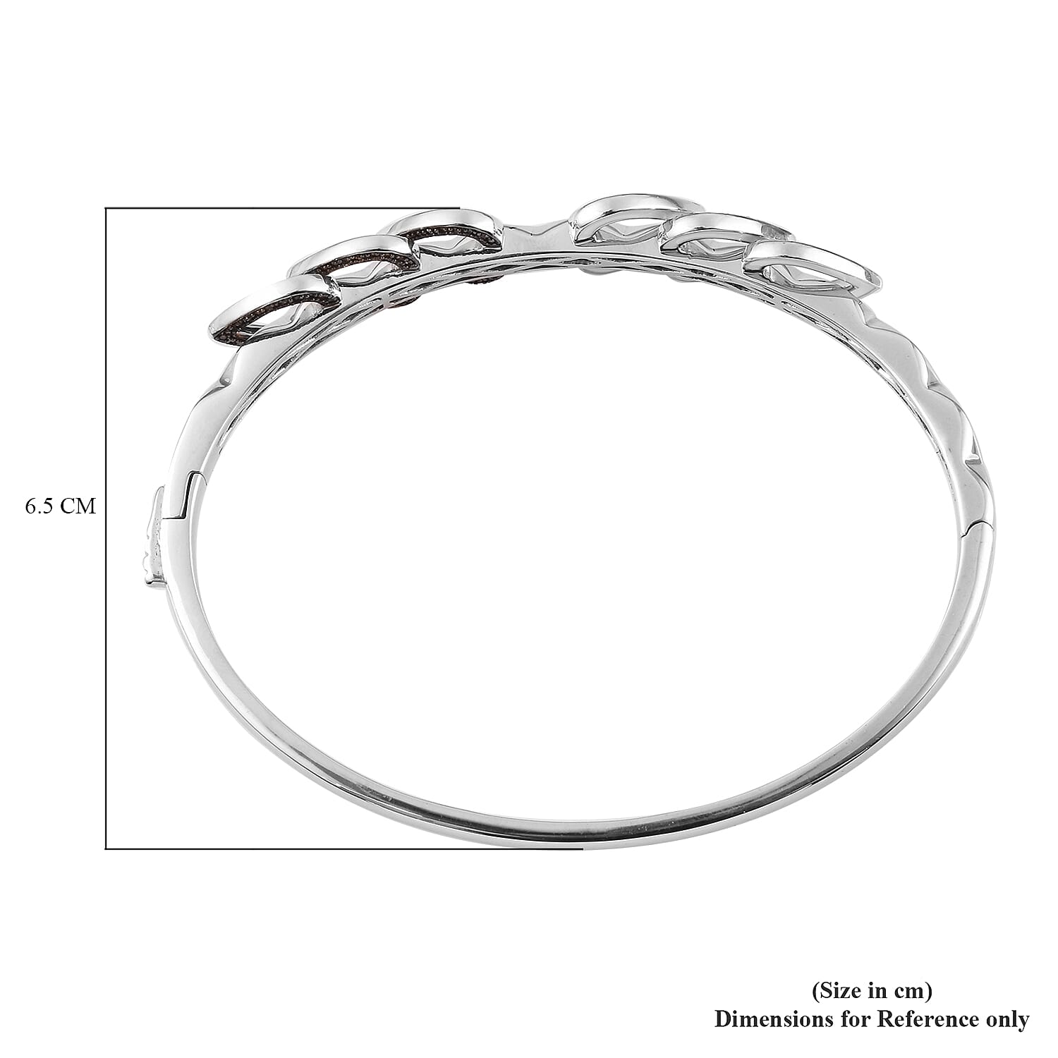 Red Diamond Bangle (Size 7.5) in Platinum Overlay Sterling Silver wt. 20.00 Gms