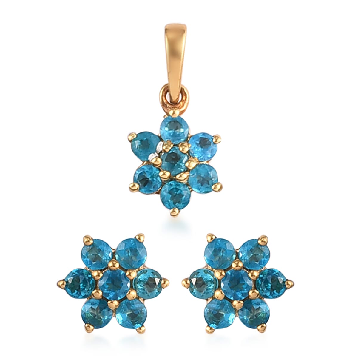 2 Piece Set -  Neon Apatite Floral Pendant and Stud Earrings (with Push Back) in 14K Gold Overlay Sterling Silver 1.00 Ct.