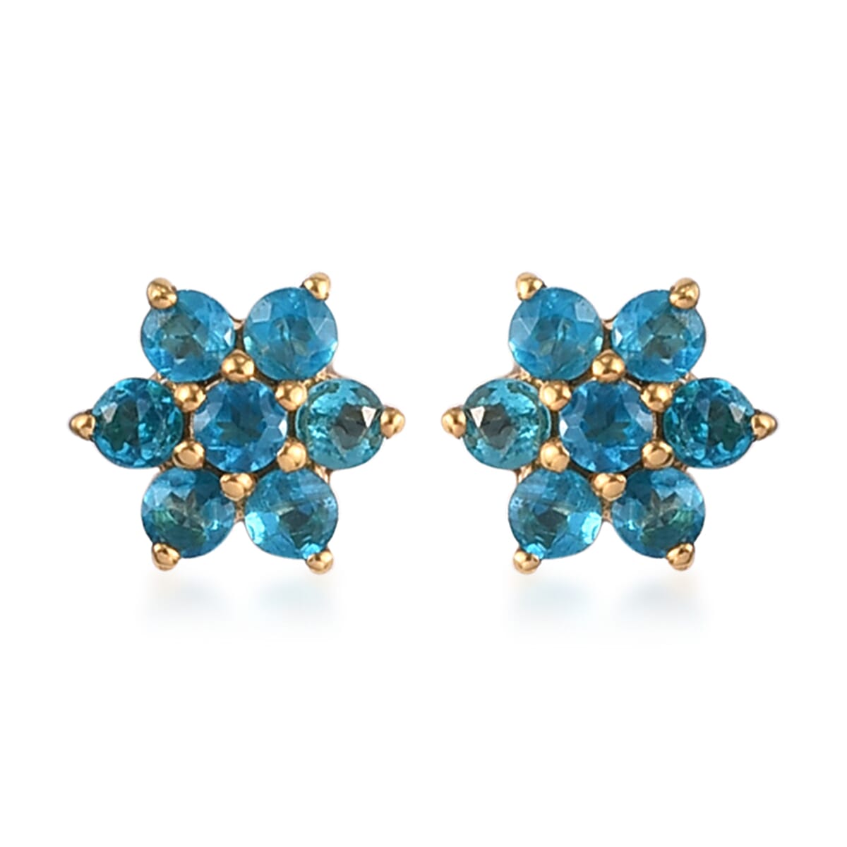 2 Piece Set -  Neon Apatite Floral Pendant and Stud Earrings (with Push Back) in 14K Gold Overlay Sterling Silver 1.00 Ct.