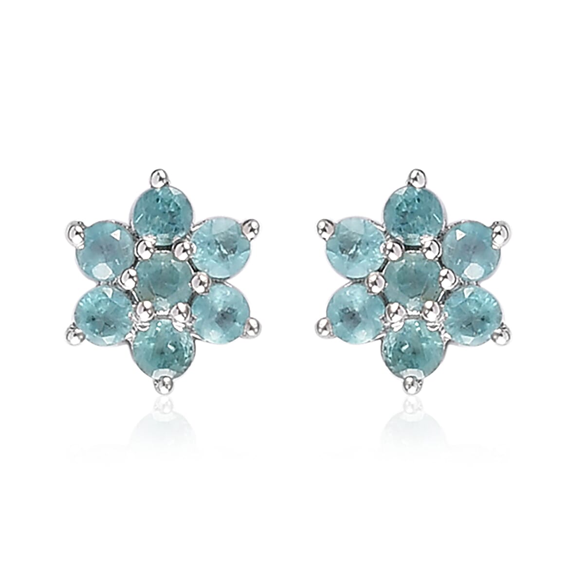 2 Piece Set -  Grandidierite Floral Stud Earrings (with Push Back) and Floral Pendant in Platinum Overlay Sterling Silver 1.00 Ct.