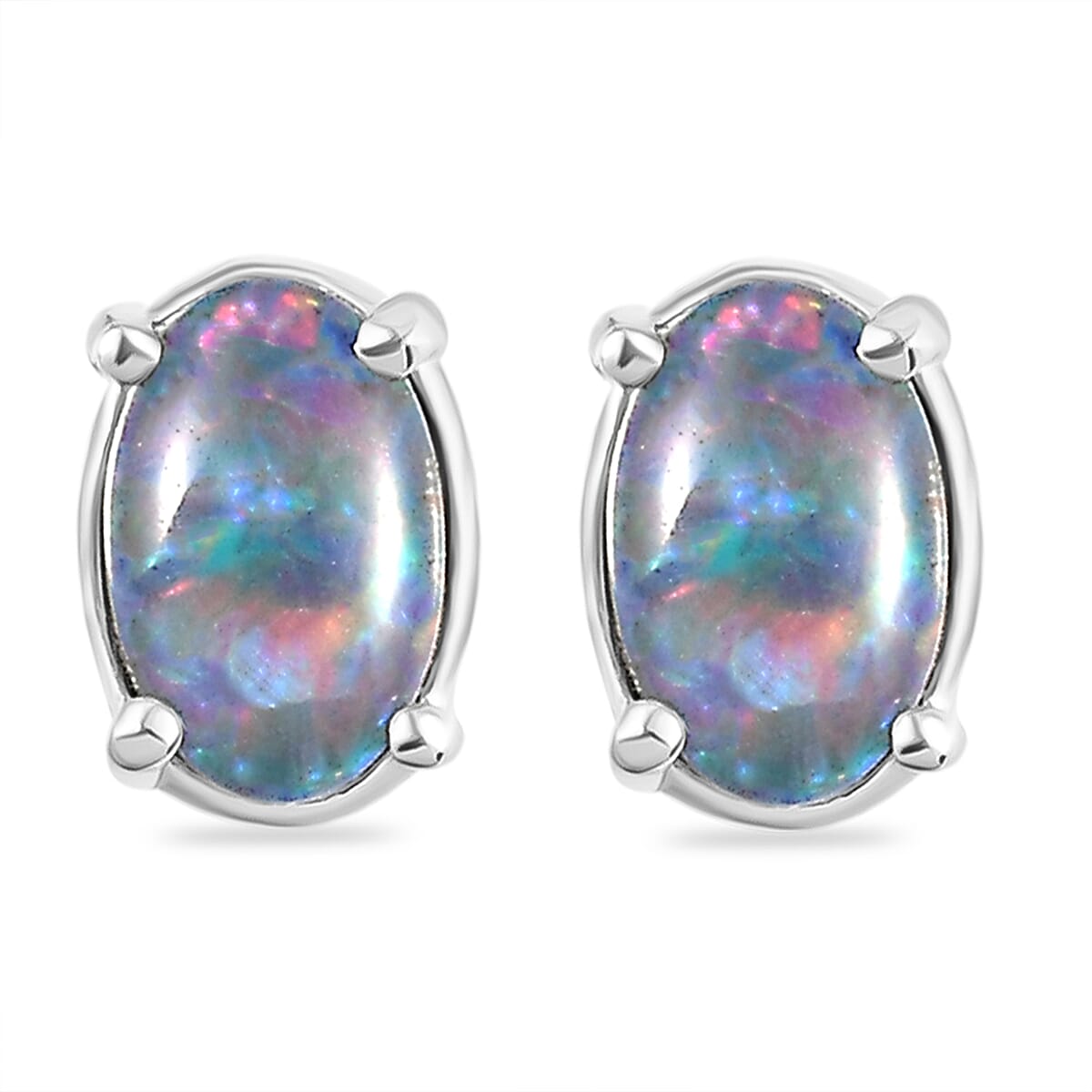 One Time Deal- Australian Boulder Opal Solitaire Stud Earrings (with Push Back) in Sterling Silver