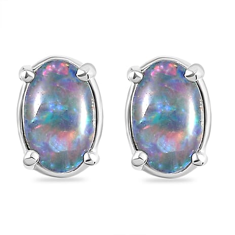 One Time Deal- Australian Boulder Opal Solitaire Stud Earrings (with Push Back) in Sterling Silver